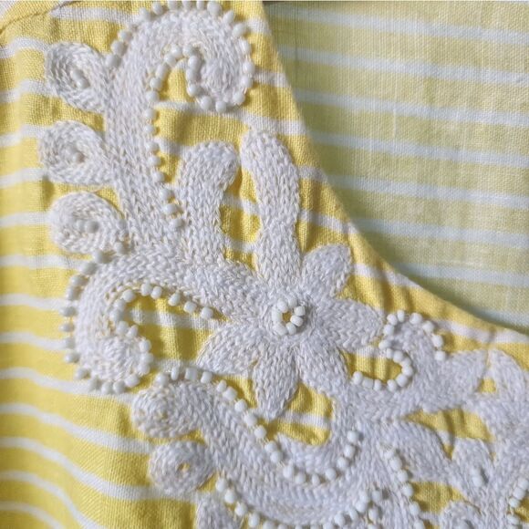 Talbots 100% linen Beach breeze stripe 2/4 sleeve blouse - Picture 5 of 13